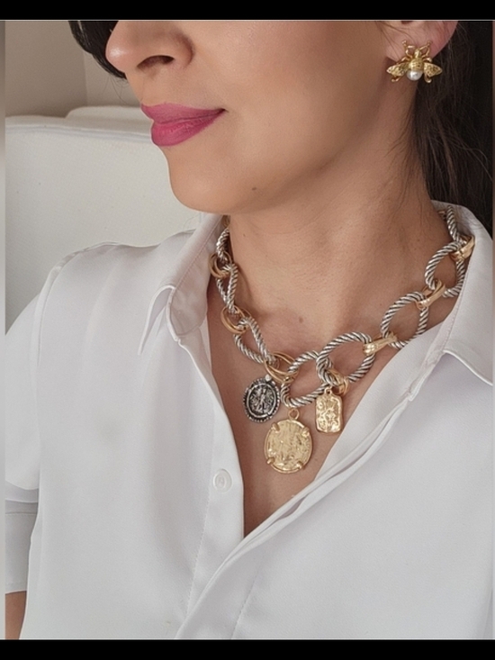 Anthropologie Jewelry - Two-Tone Twisted Link Coin Necklace - Gold & Silver